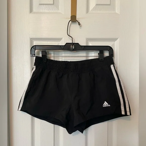 Adidas Women's Pacer 3-Stripes Woven Shorts in black with white stripes - Picture 2 of 5